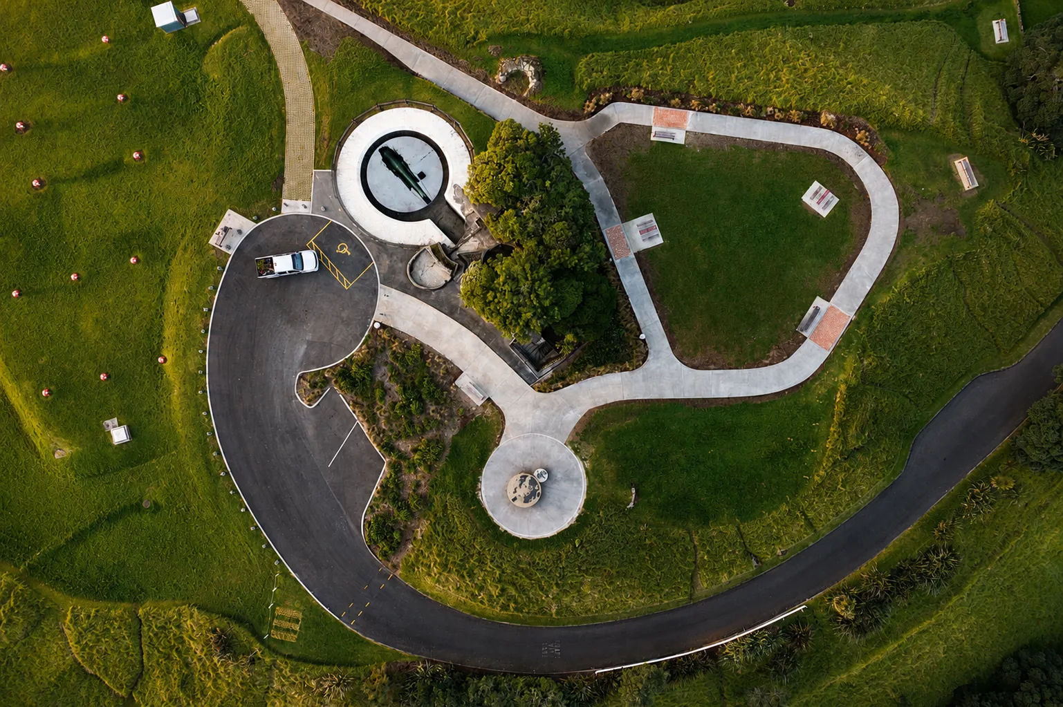 Aerial view of Takarunga Tihi landscape paths and public spaces